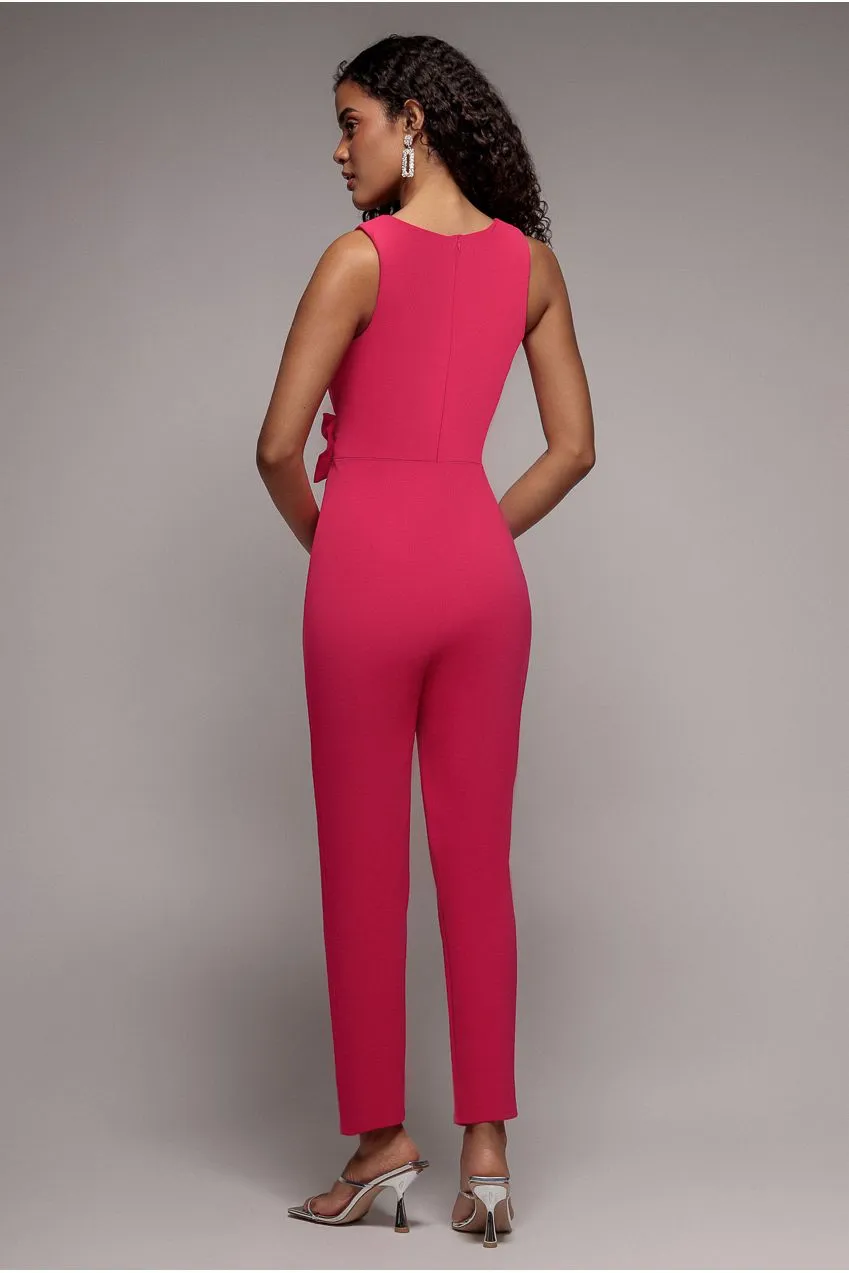Goddiva Buckle Plunge Bow tuta Cerise 10 profonda