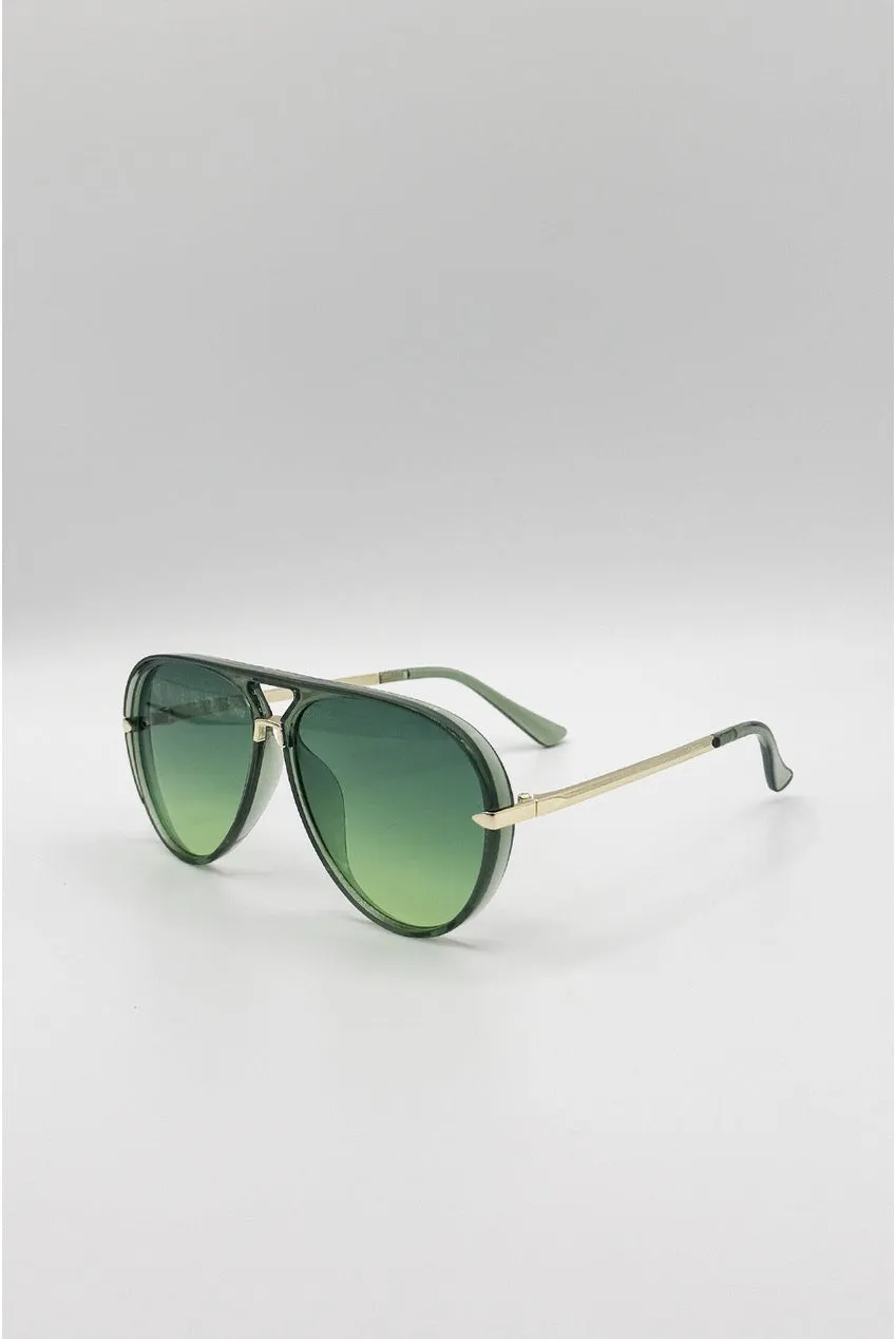 SVNX Bold Aviator occhiali da sole verdi metallo oro