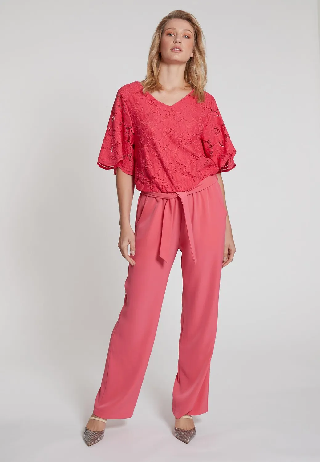Ana Alcazar Giony tuta pizzo rosa elegante