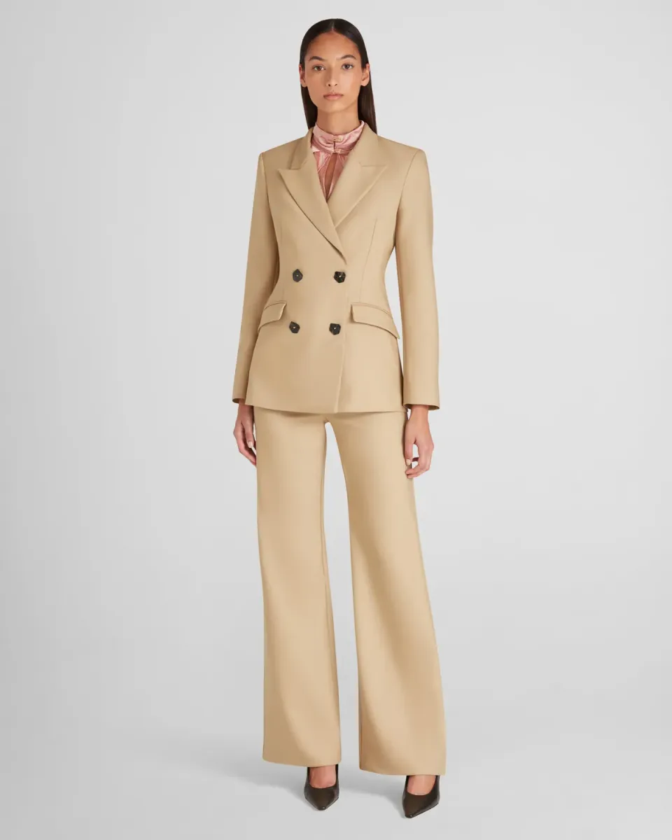 Violante Nessi Sir blazer beige crêpe lana doppiopetto