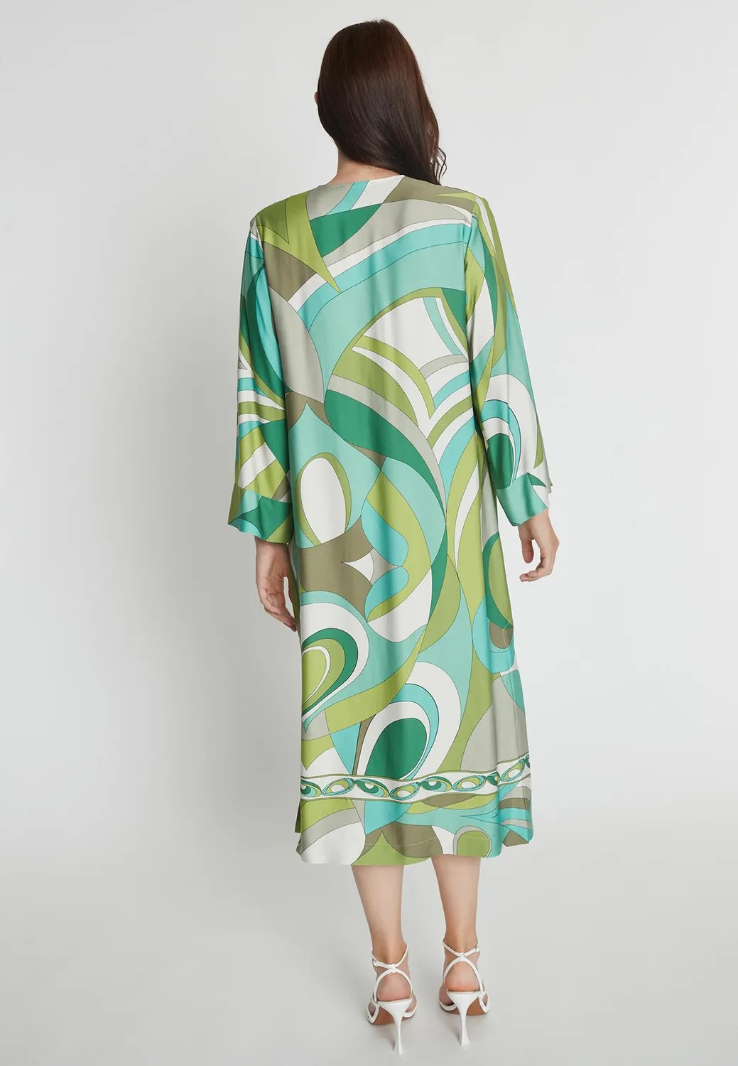 Ana Alcazar Risari Abito Caftano Midi Verde Satin