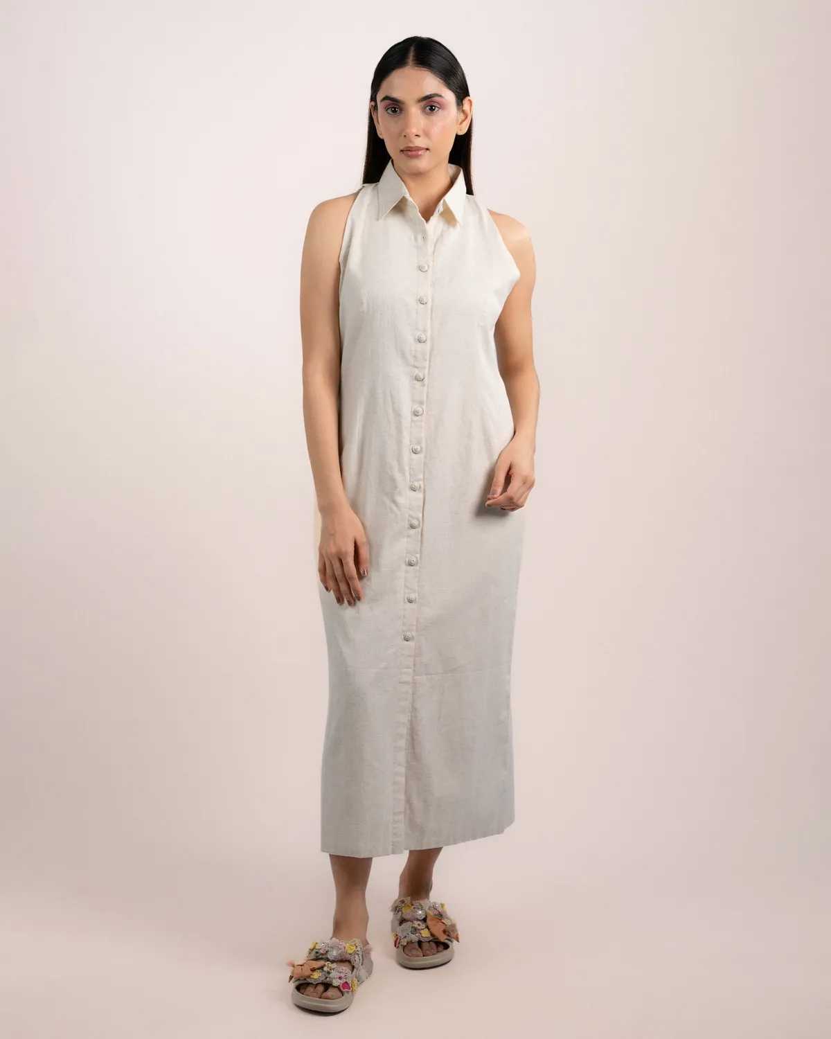 Our Dve Cora abito camicia beige smanicato
