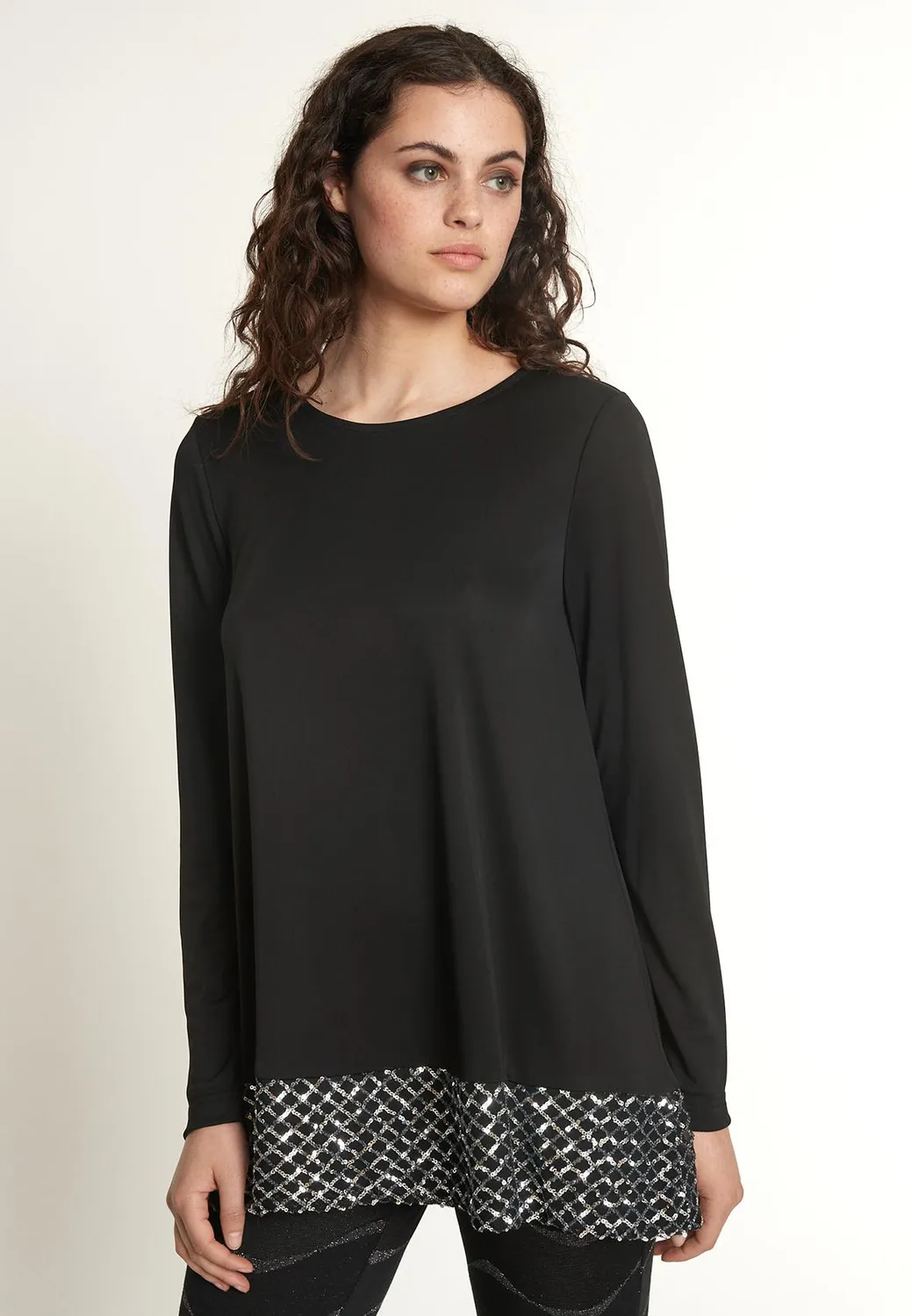 Ana Alcazar Odorea top maniche lunghe nero paillettes