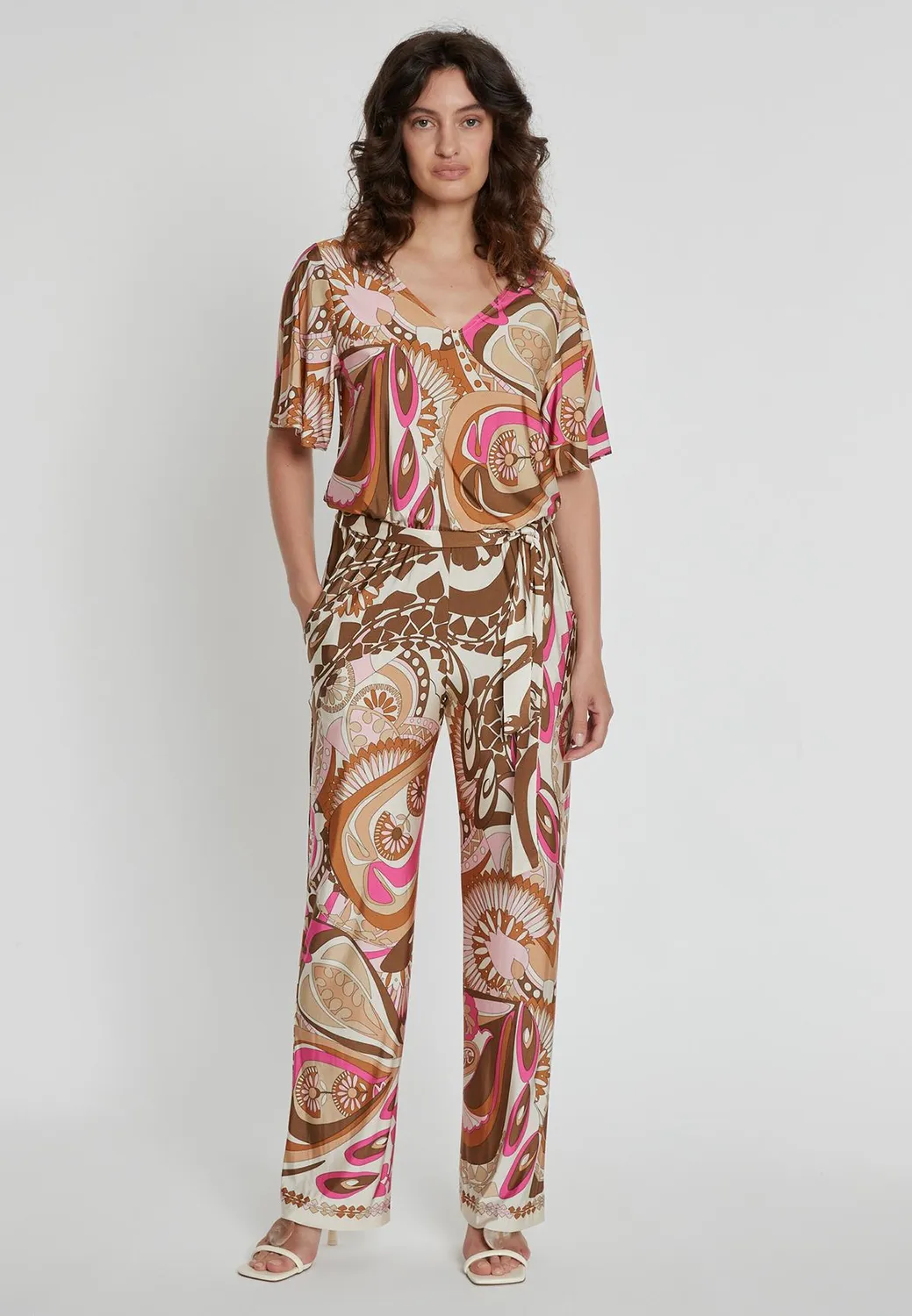 Ana Alcazar Kiwone tuta marrone rosa scollo V