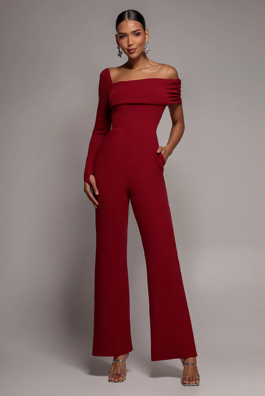 Goddiva One Shoulder tuta jumpsuit vino monospalla scuba