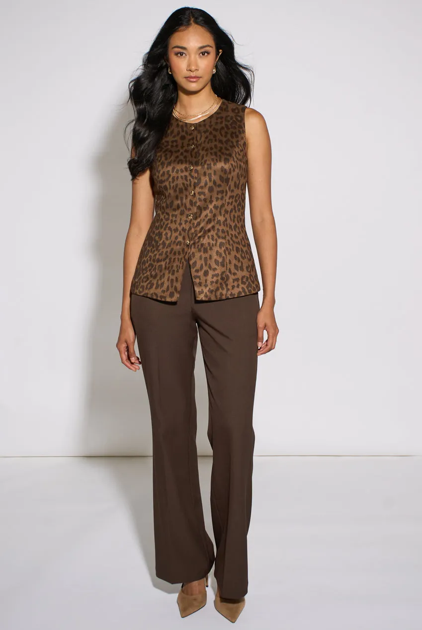 Gini London Brown Animal Print Gilet Marrone a Bottoni