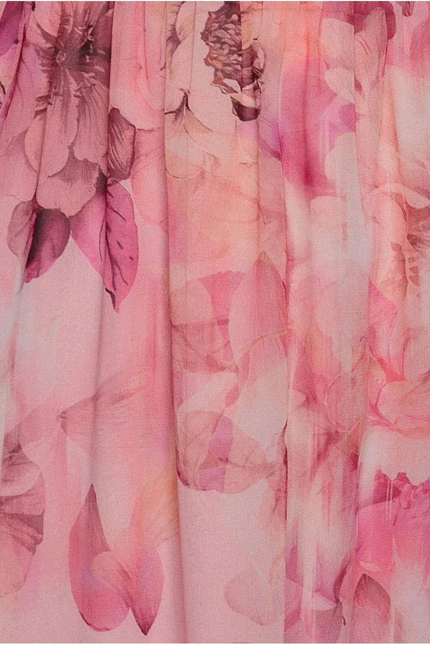 Goddiva DR5131 abito lungo rosa cipria floreale chiffon