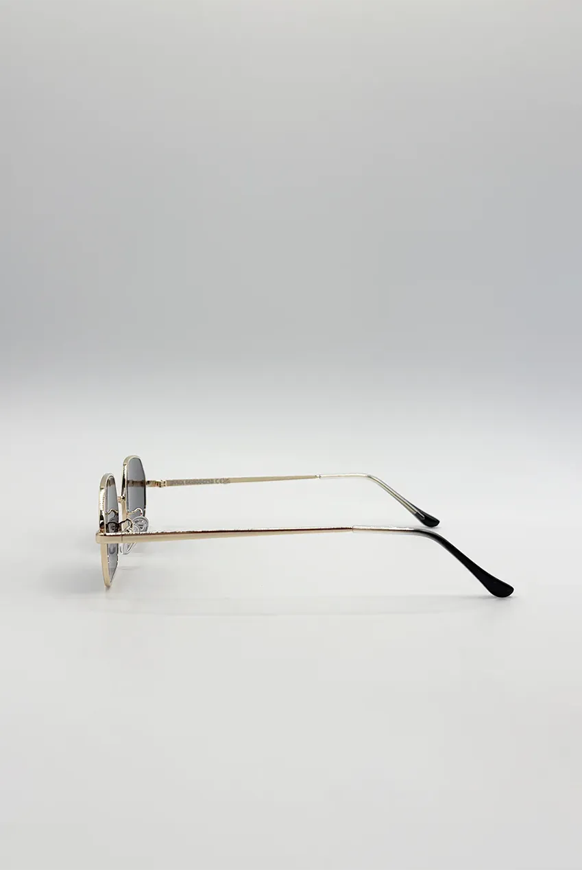 SVNX Oval Geometric Metal Frame occhiali da sole nero oro