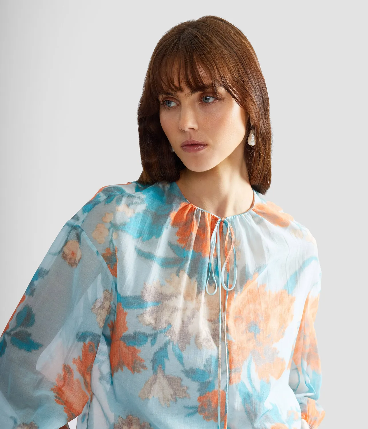 Erdem Cotton Silk Voile Long Sleeve Blouse blusa blu