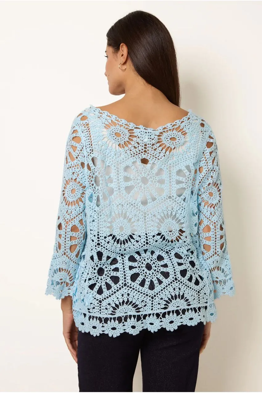 Blue Vanilla cardigan uncinetto cotone azzurro chiaro
