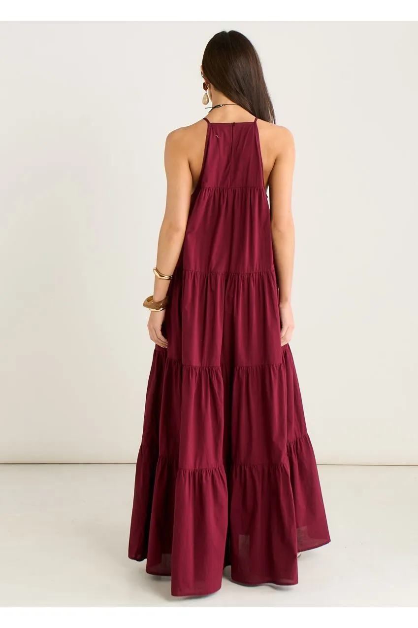 Gini London Tiered Halter abito maxi mora balze