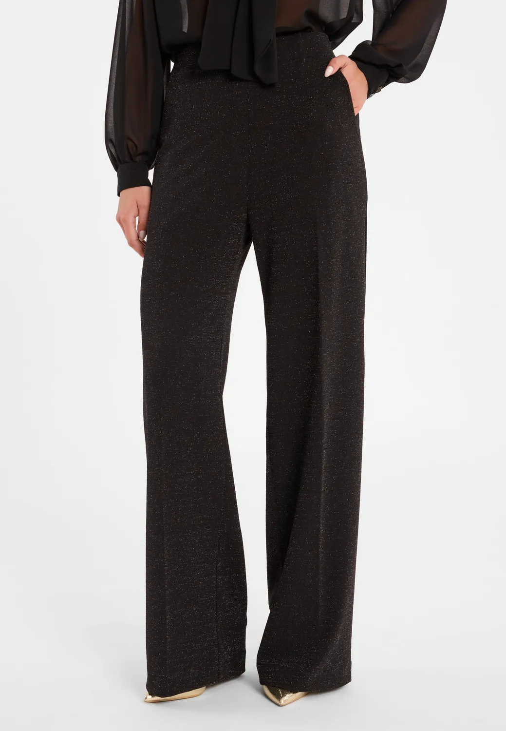 Ana Alcazar Cilisa pantaloni lurex neri a palazzo