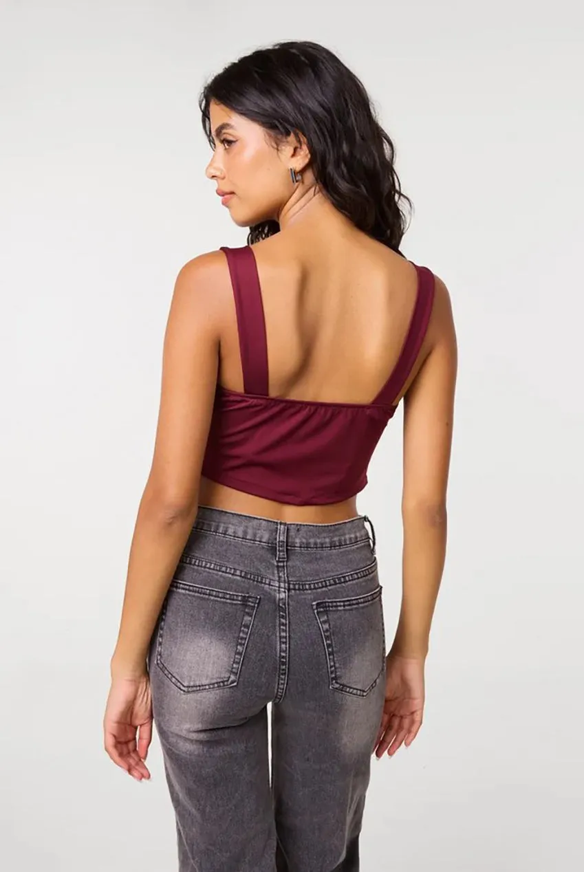 Pink Vanilla Corset Top Bordeaux Cowl Senza Maniche