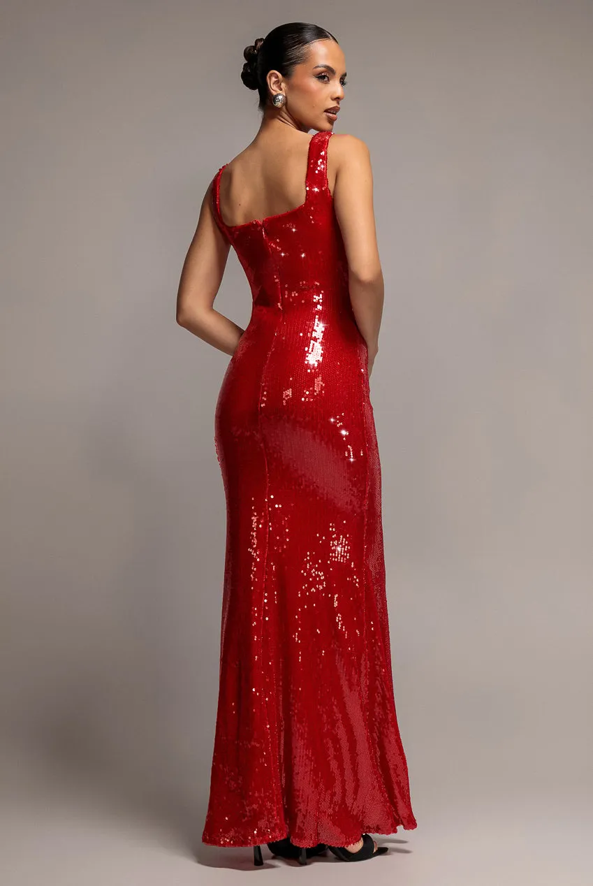 Goddiva Sequin Mermaid abito rosso 10 paillettes maxi