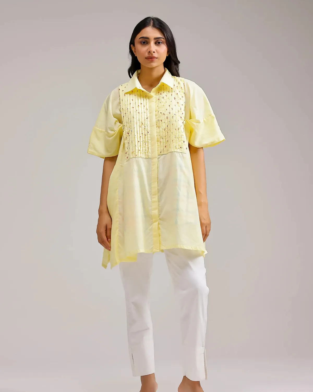 Our Dve Candy Checks top giallo blu cotone