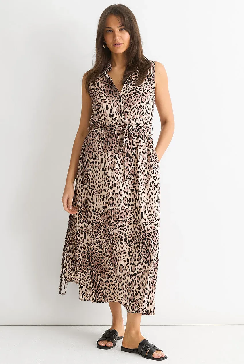 Gini London Animal Print abito camicia marrone tasche
