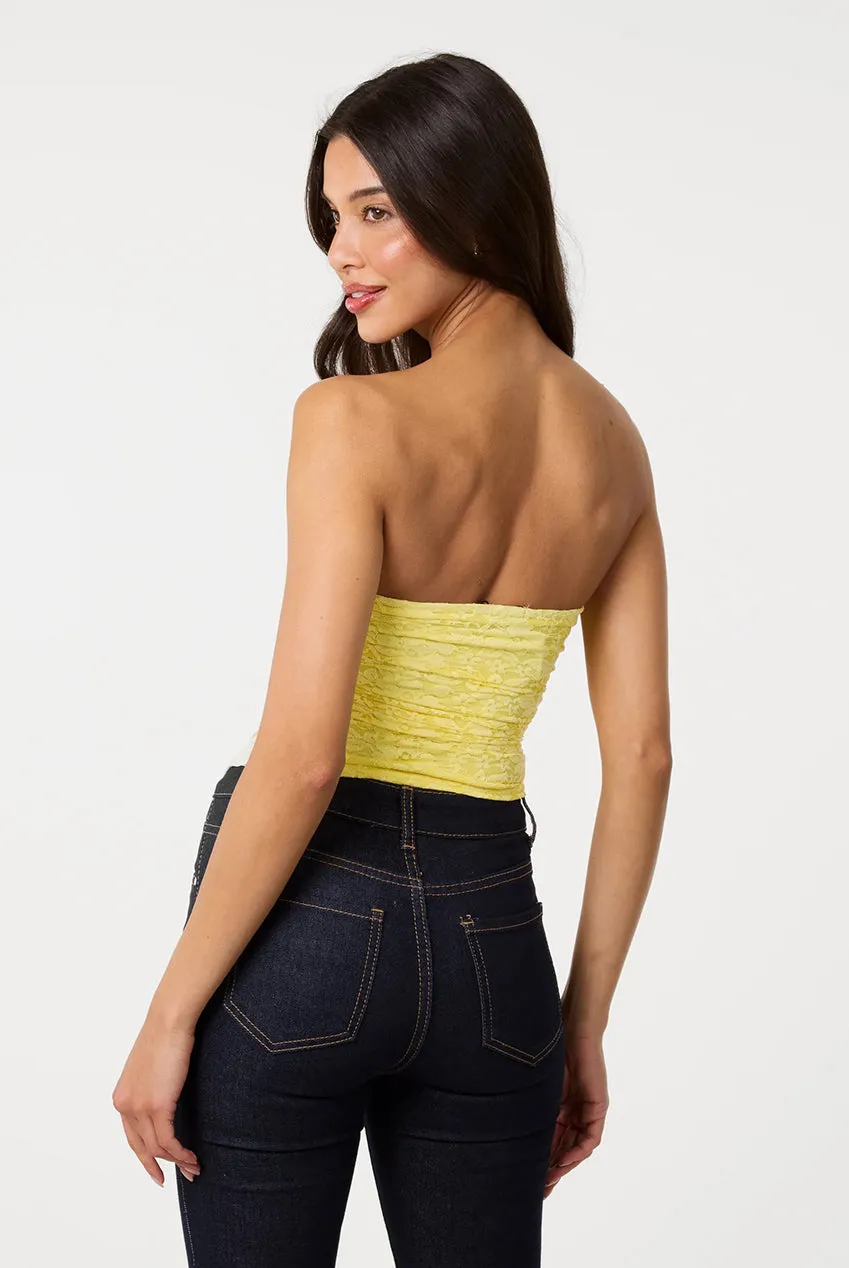 Pink Vanilla Bandeau top pizzo limone senza spalline S
