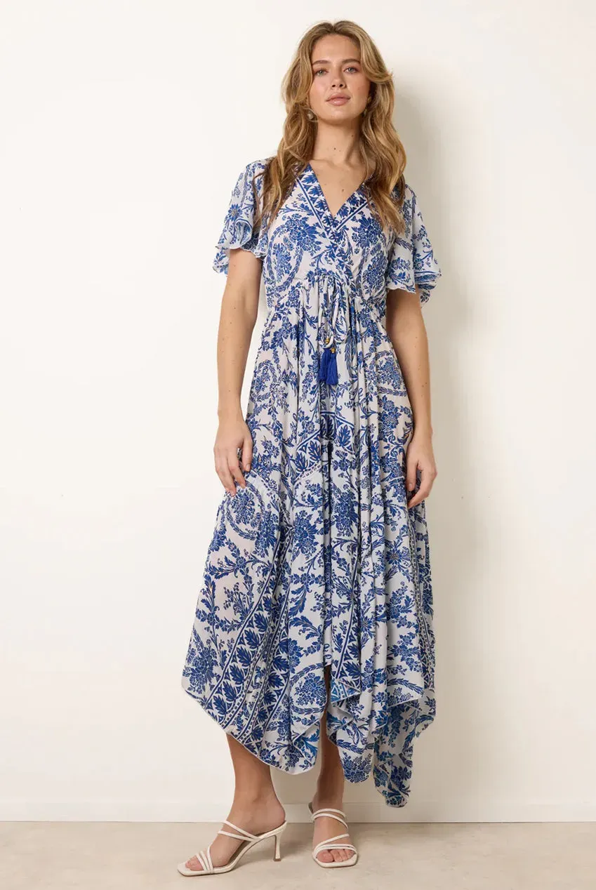 Blue Vanilla Asymmetric Hem abito midi navy fantasia