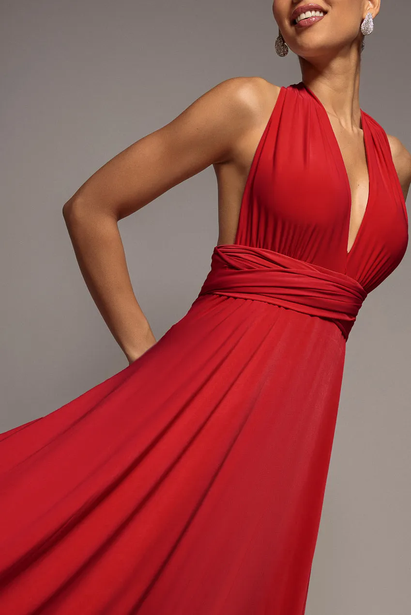 Goddiva Multiway abito lungo rosso scollato