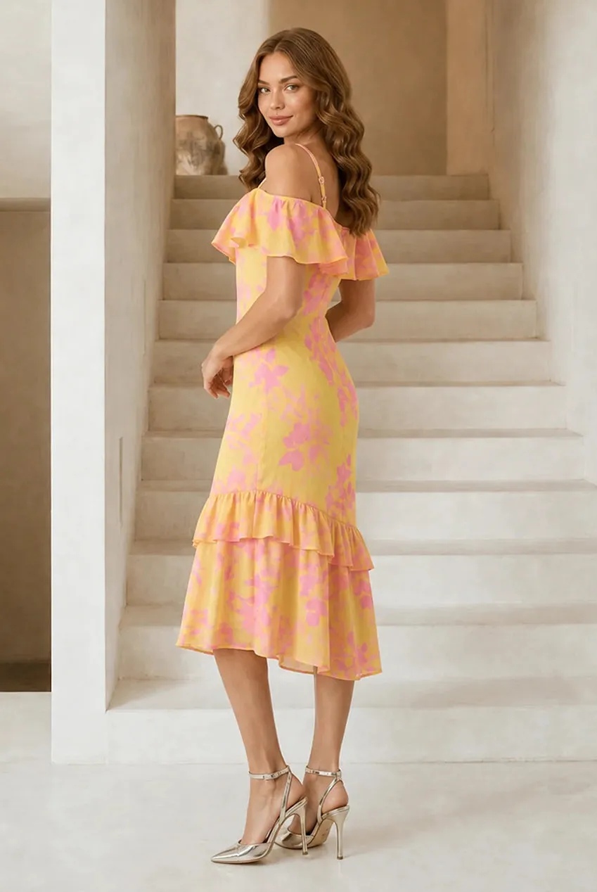 Chi Chi London Frill abito midi giallo 10 floreale