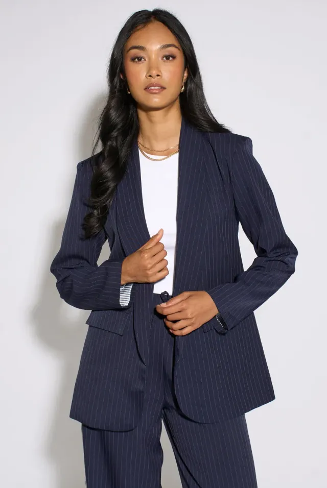 Gini London blazer navy scollo edge to edge manica contrasto