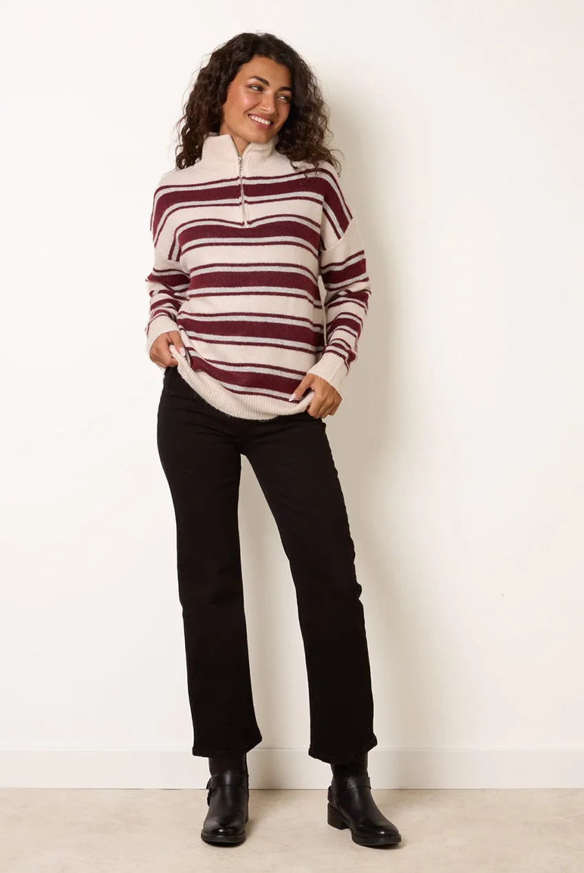 Blue Vanilla Stripe Knit maglione bordeaux righe zip