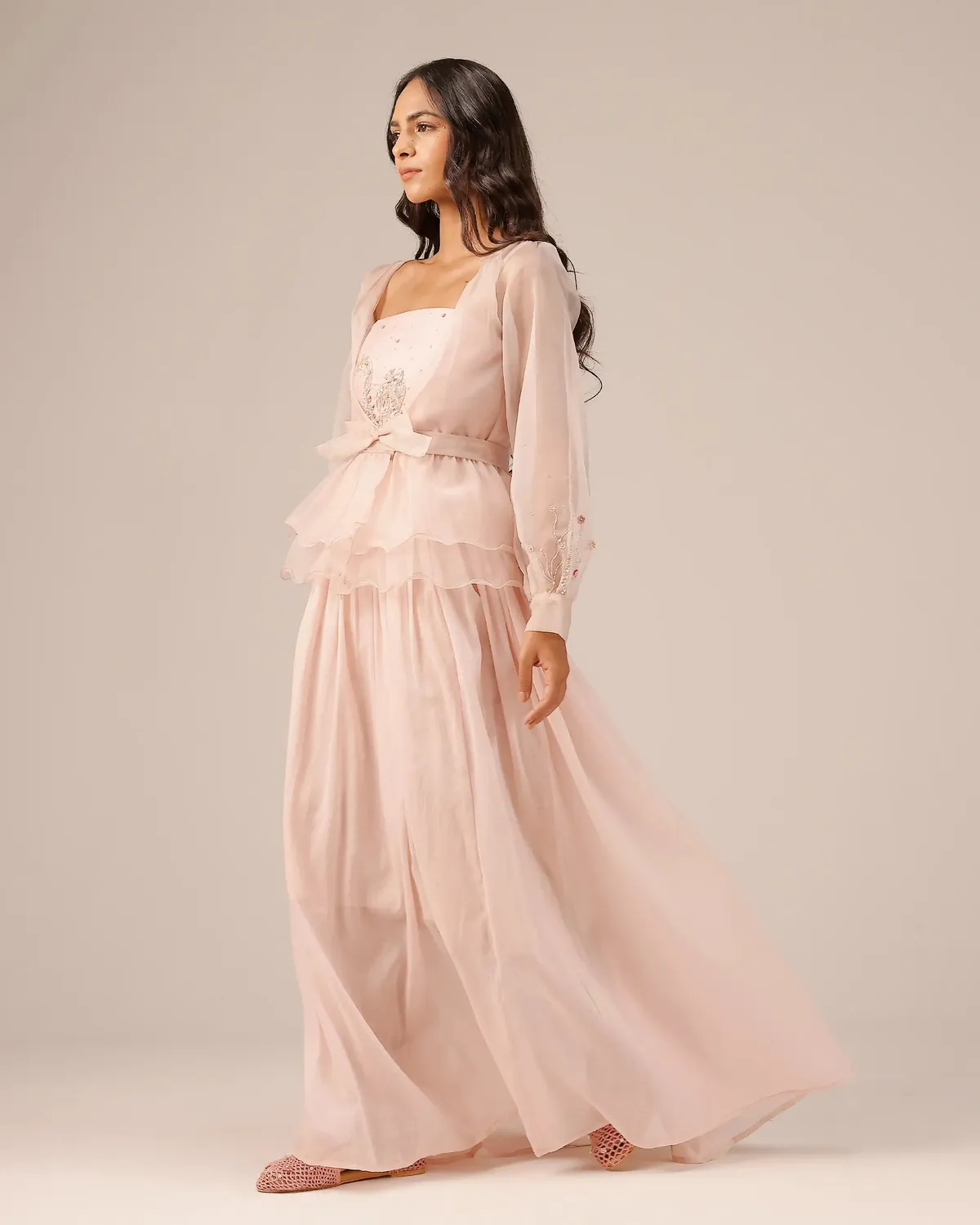 Our Dve Flora giacca e abito organza rosa