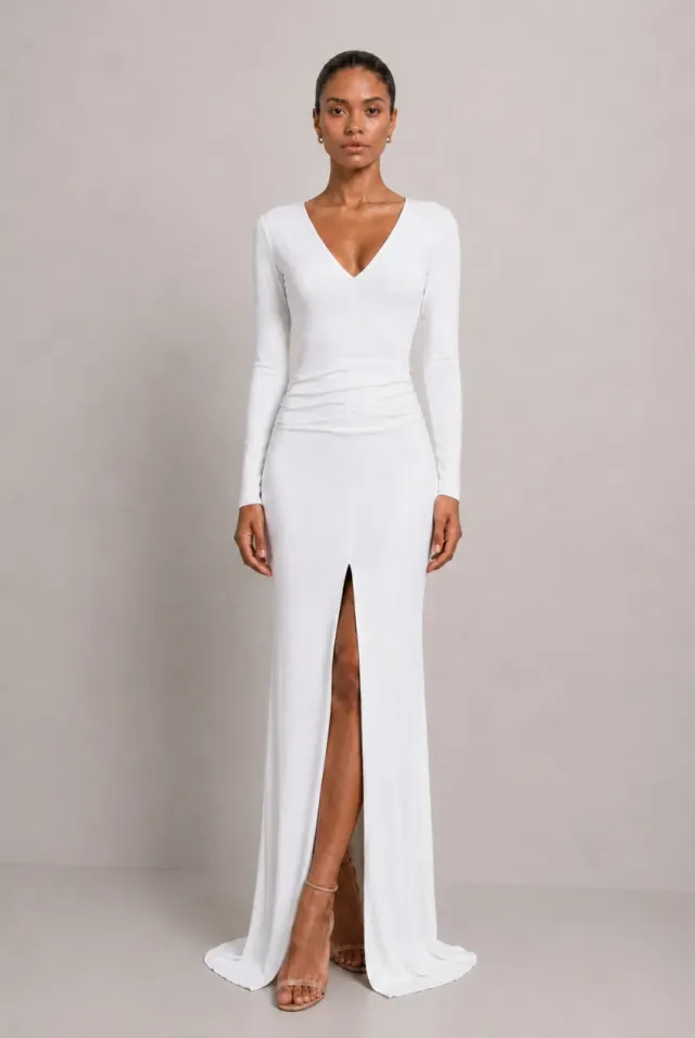 Honor Gold Jessica Abito Lungo Bianco Spacco Jersey