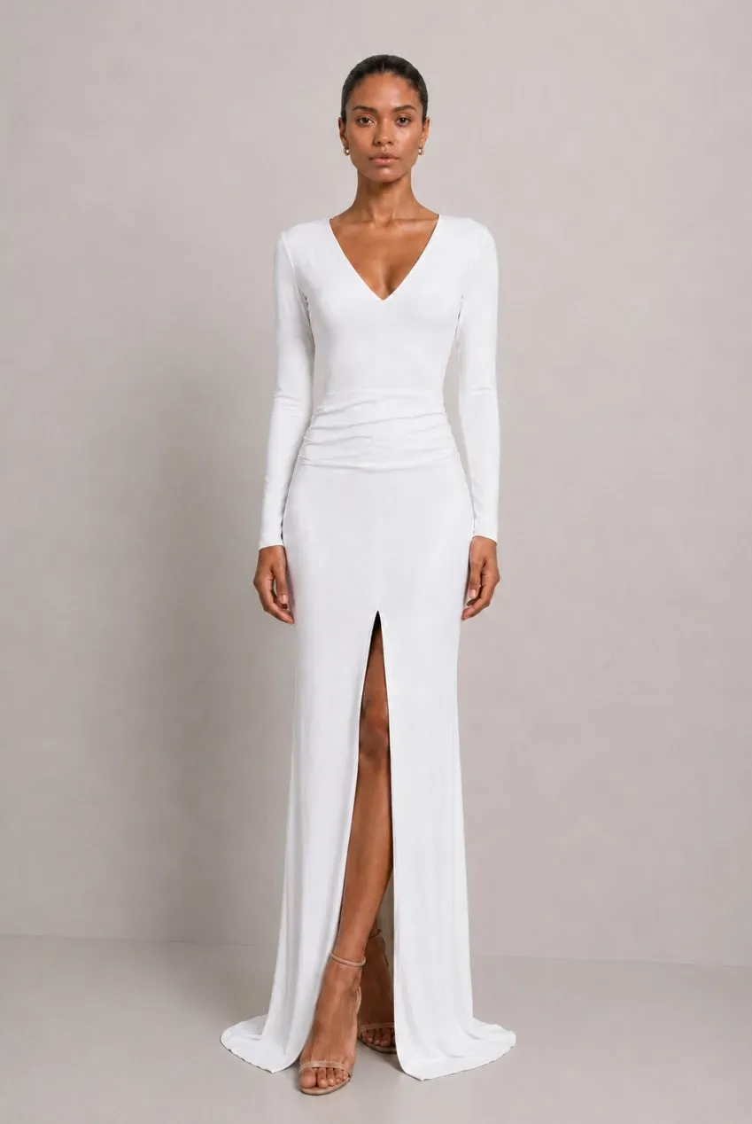 Honor Gold Jessica Abito Lungo Bianco Spacco Jersey