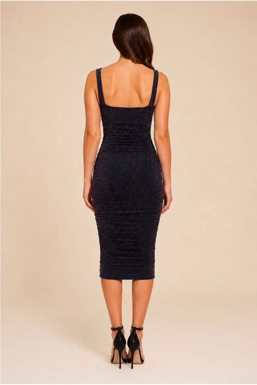 Honor Gold Gabriella abito midi blu filo oro rosa bodycon