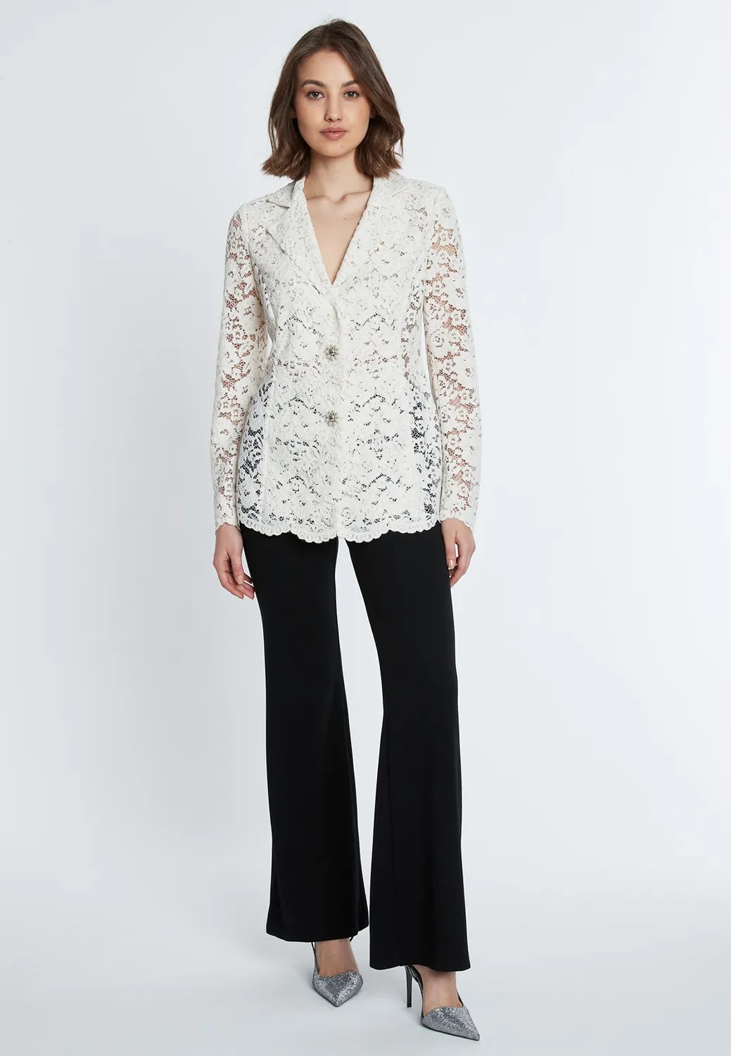 Ana Alcazar Sahaba Blazer pizzo bianco con perle
