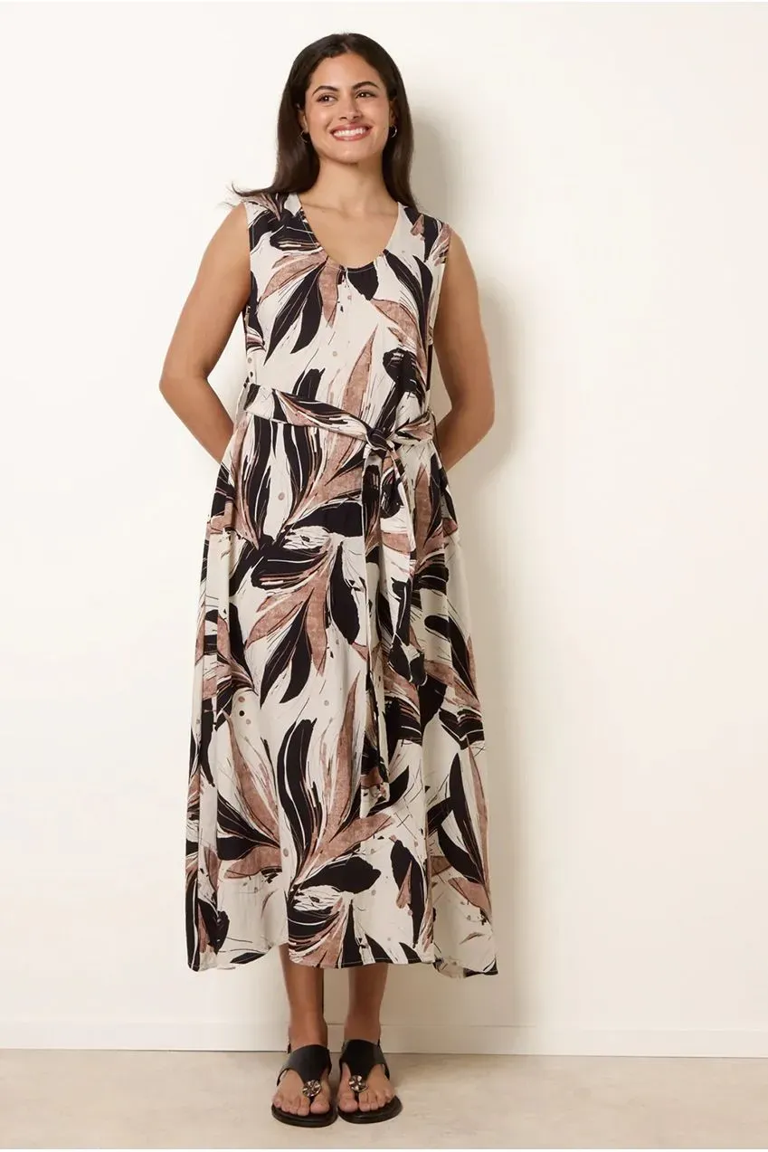 Blue Vanilla Leaf Print abito midi nero foglie