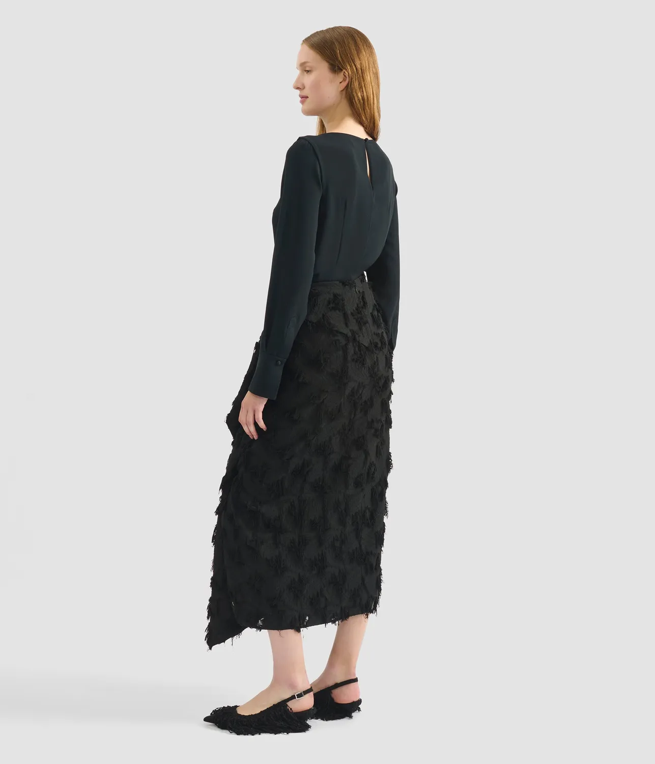 Erdem Draped Satin Cady Long Sleeve Blouse camicia nera