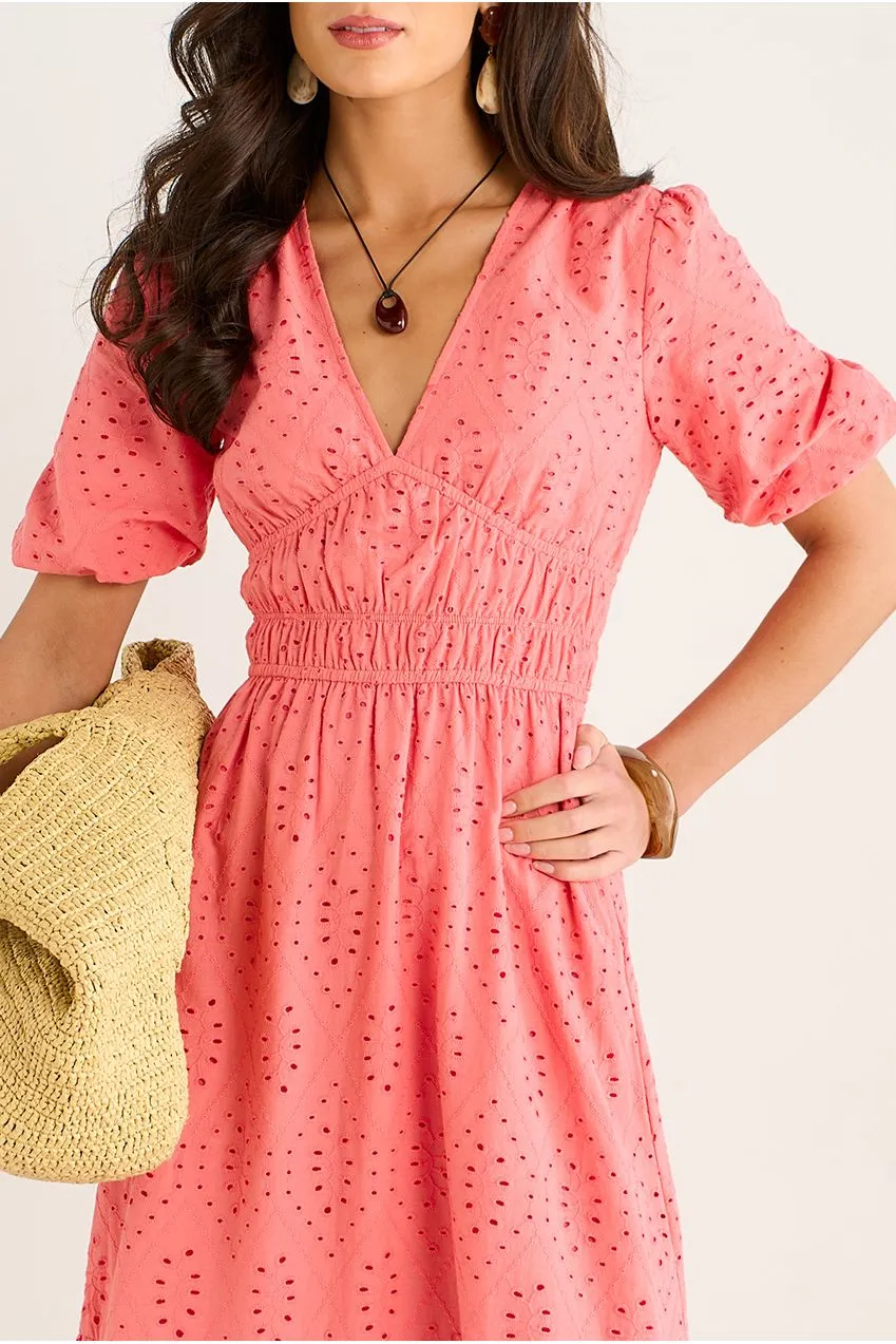 Gini London Coral Diamond Abito Midi Corallo Traforato