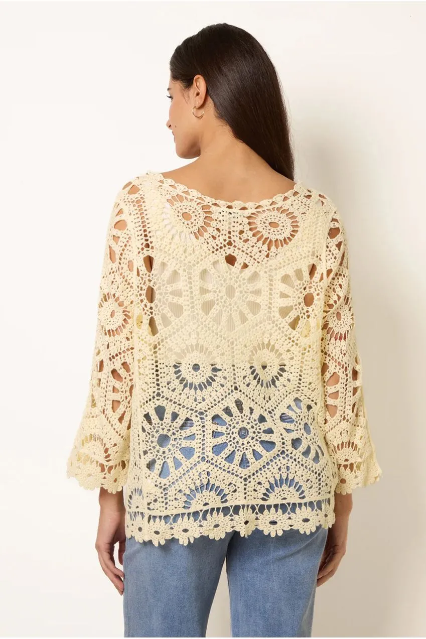 Blue Vanilla Crochet cardigan giallo limone cotone