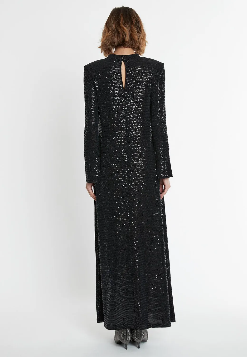 Ana Alcazar Sagata abito maxi nero paillettes