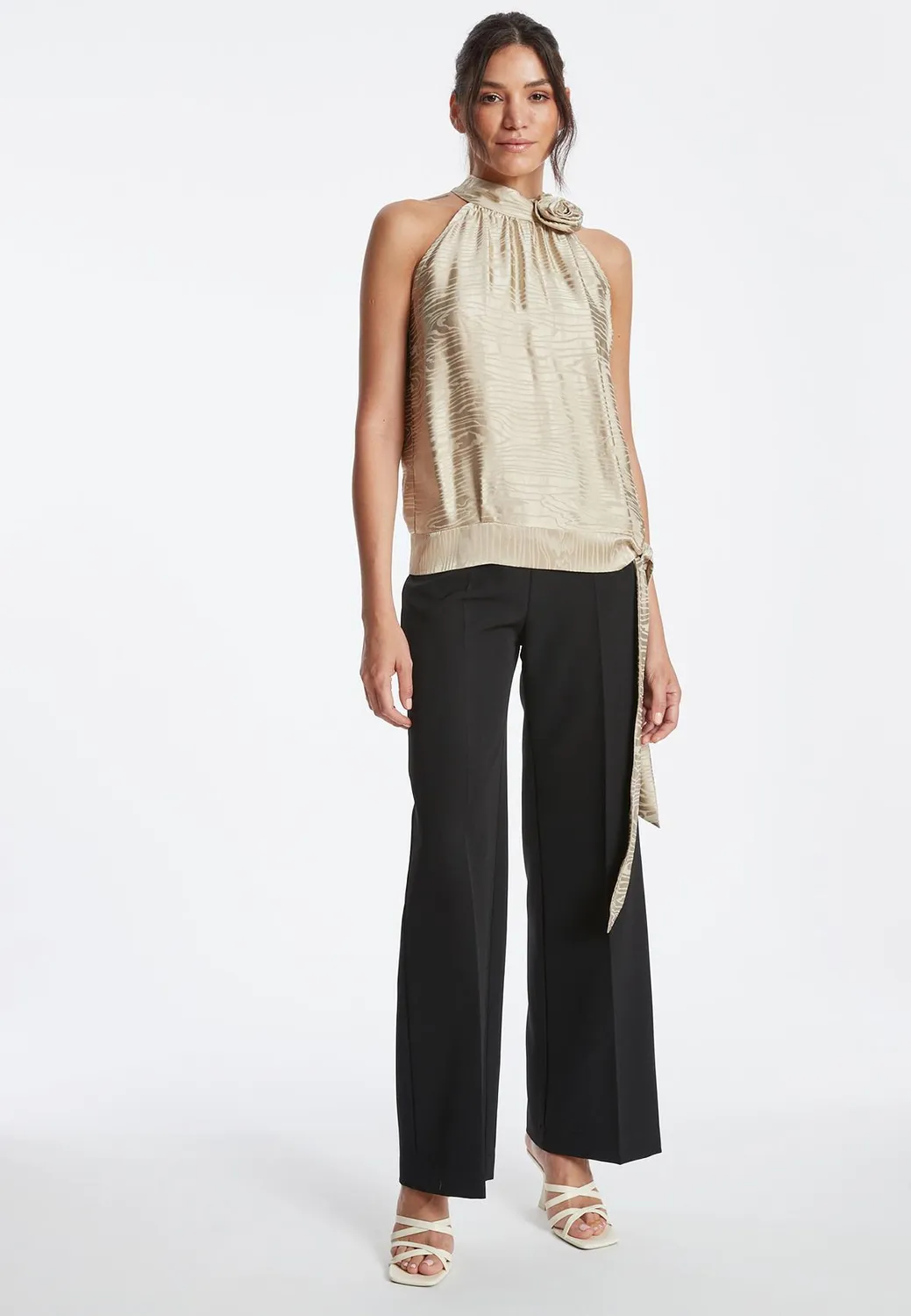 Ana Alcazar Zarly top satin oro scollo halterneck
