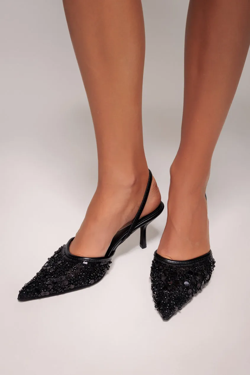 Goddiva Slingback Tacco Basso Nere Paillettes