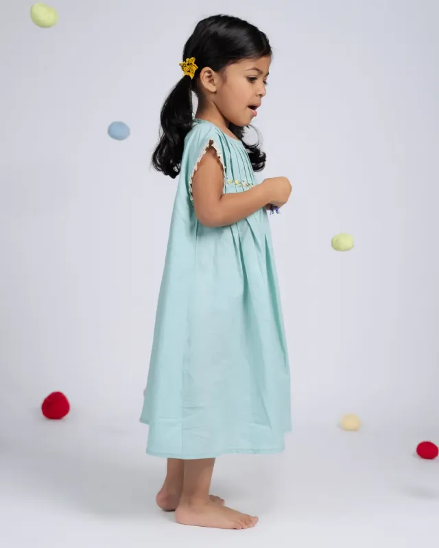Our Dve Sunny abito bambina blu mare cotone