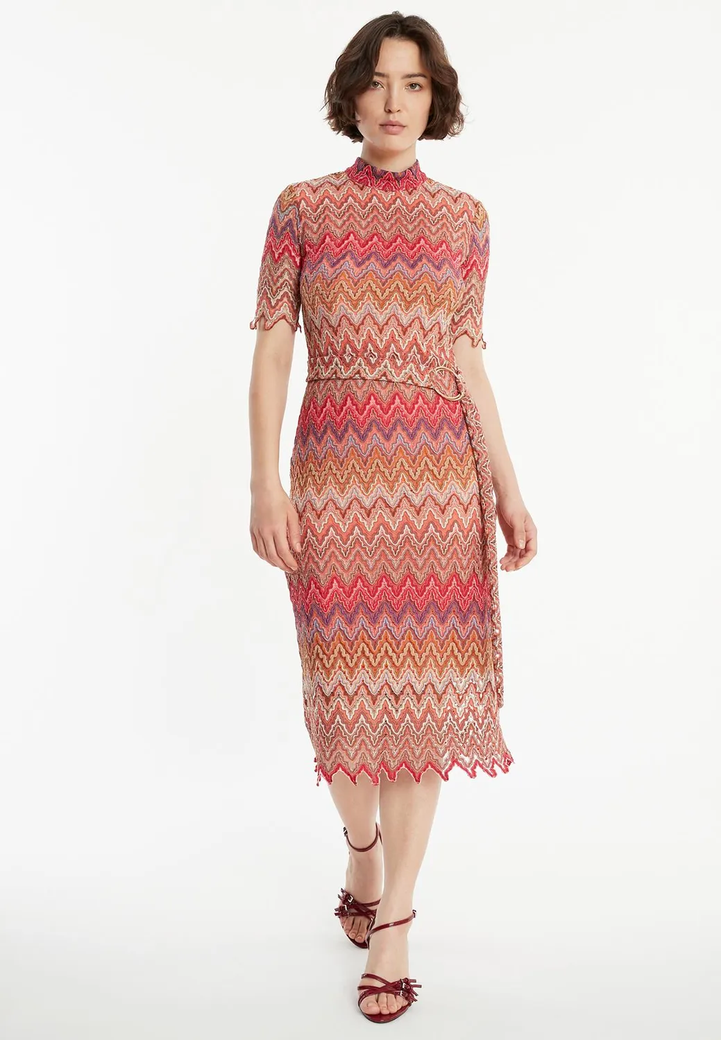 Ana Alcazar Zayara tubino midi maglia zigzag rosso