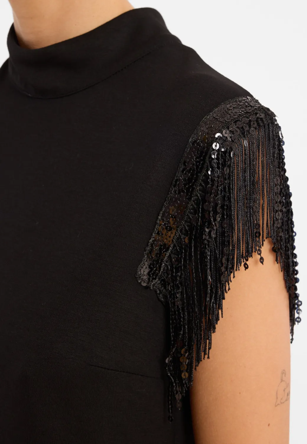 Ana Alcazar Cora Top Nero Jersey Frange Sera