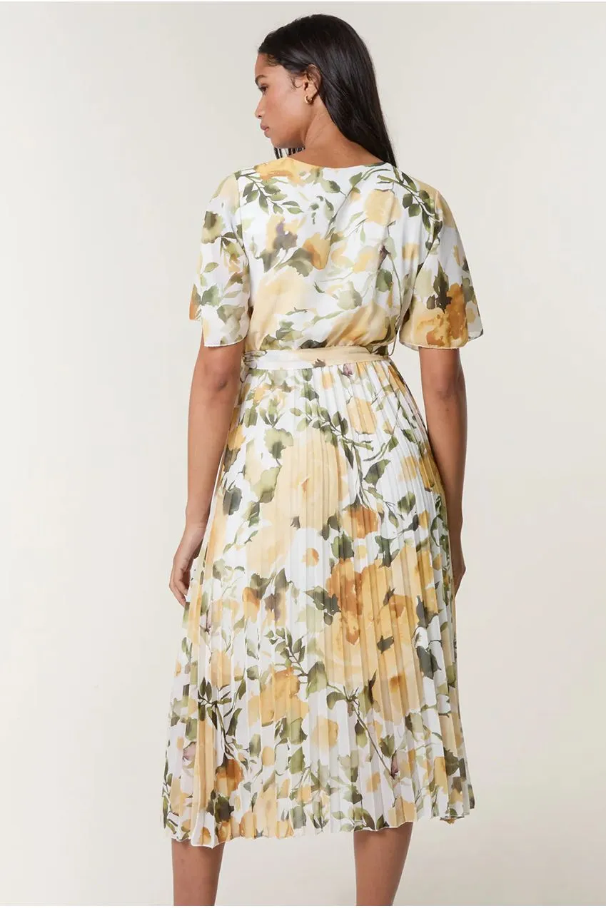 Goddiva Blue Vanilla Short Sleeve Wrap abito midi giallo