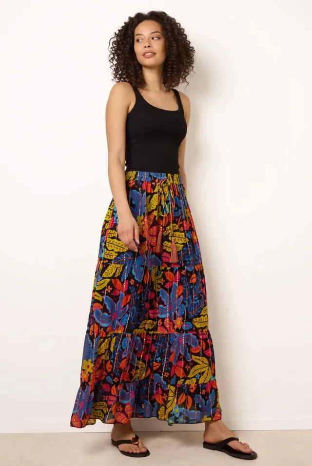Blue Vanilla Gonna Maxi Nera Viscos con Fodera S/M