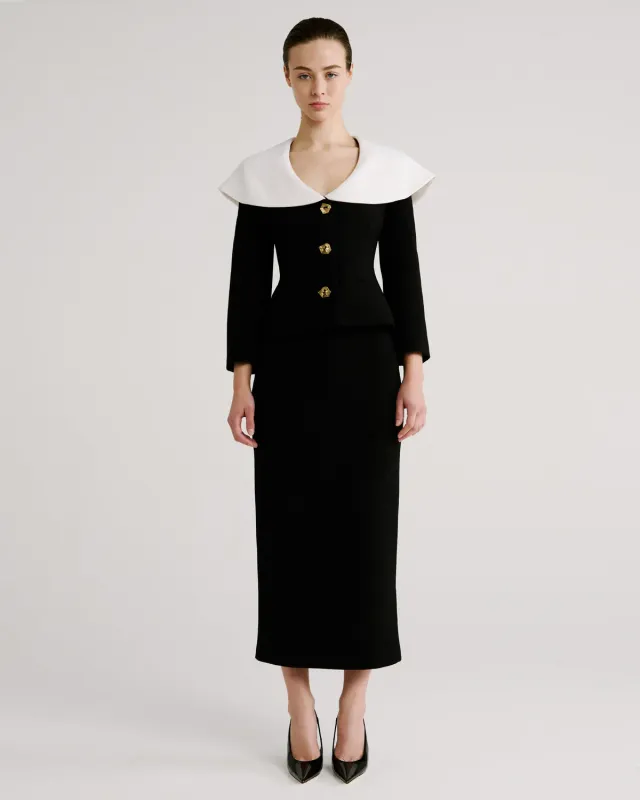 Violante Nessi Amato blazer nero avorio lana crêpe