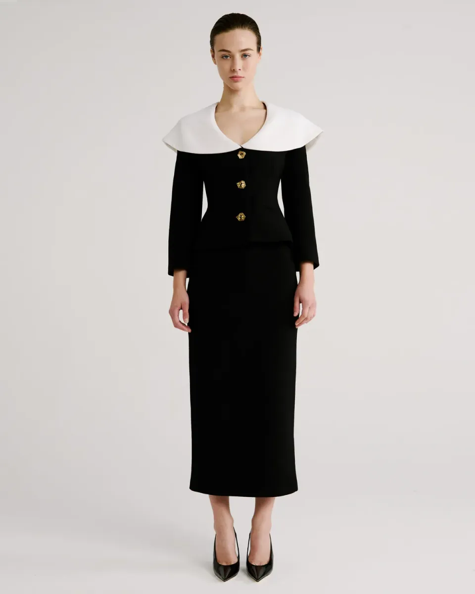 Violante Nessi Amato blazer nero avorio lana crêpe