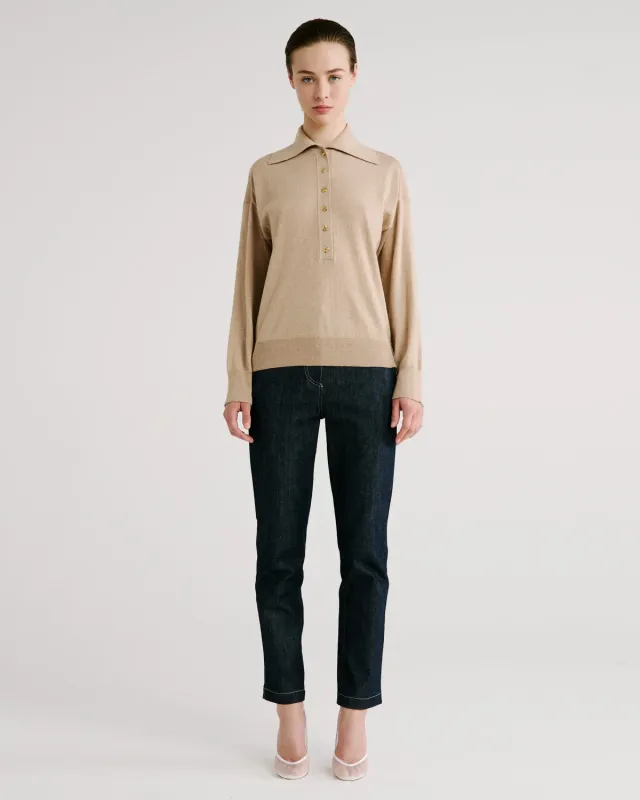Violante Nessi Ansel maglia polo beige cashmere cotone