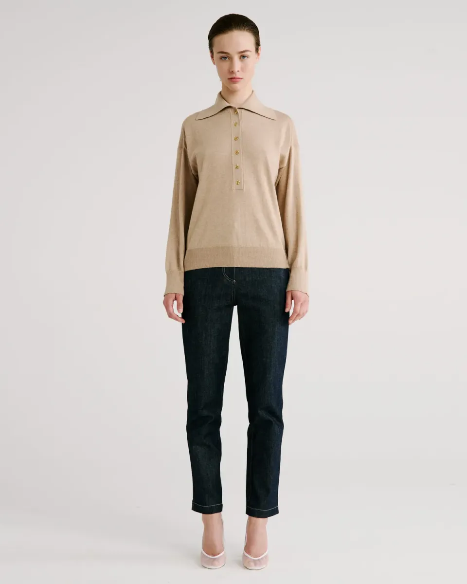 Violante Nessi Ansel maglia polo beige cashmere cotone