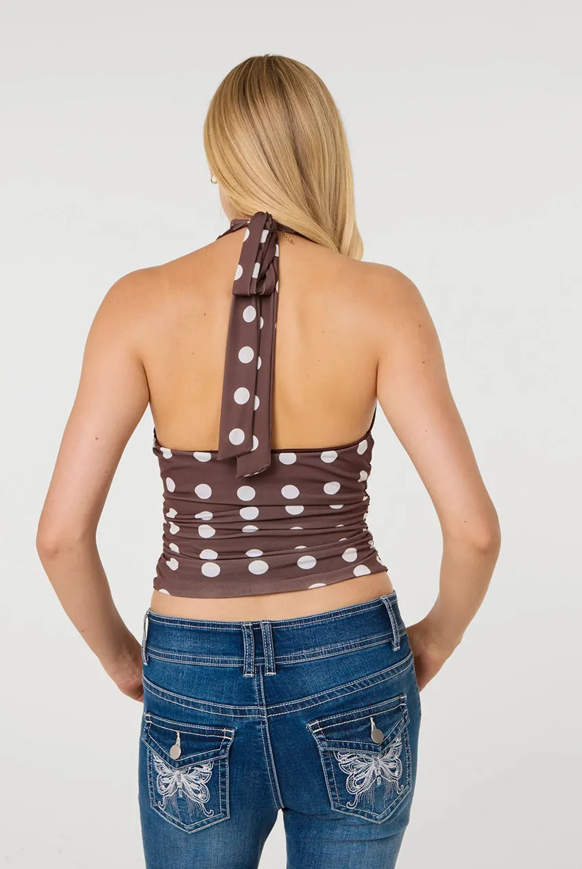 Pink Vanilla Polka Dot top halter marrone