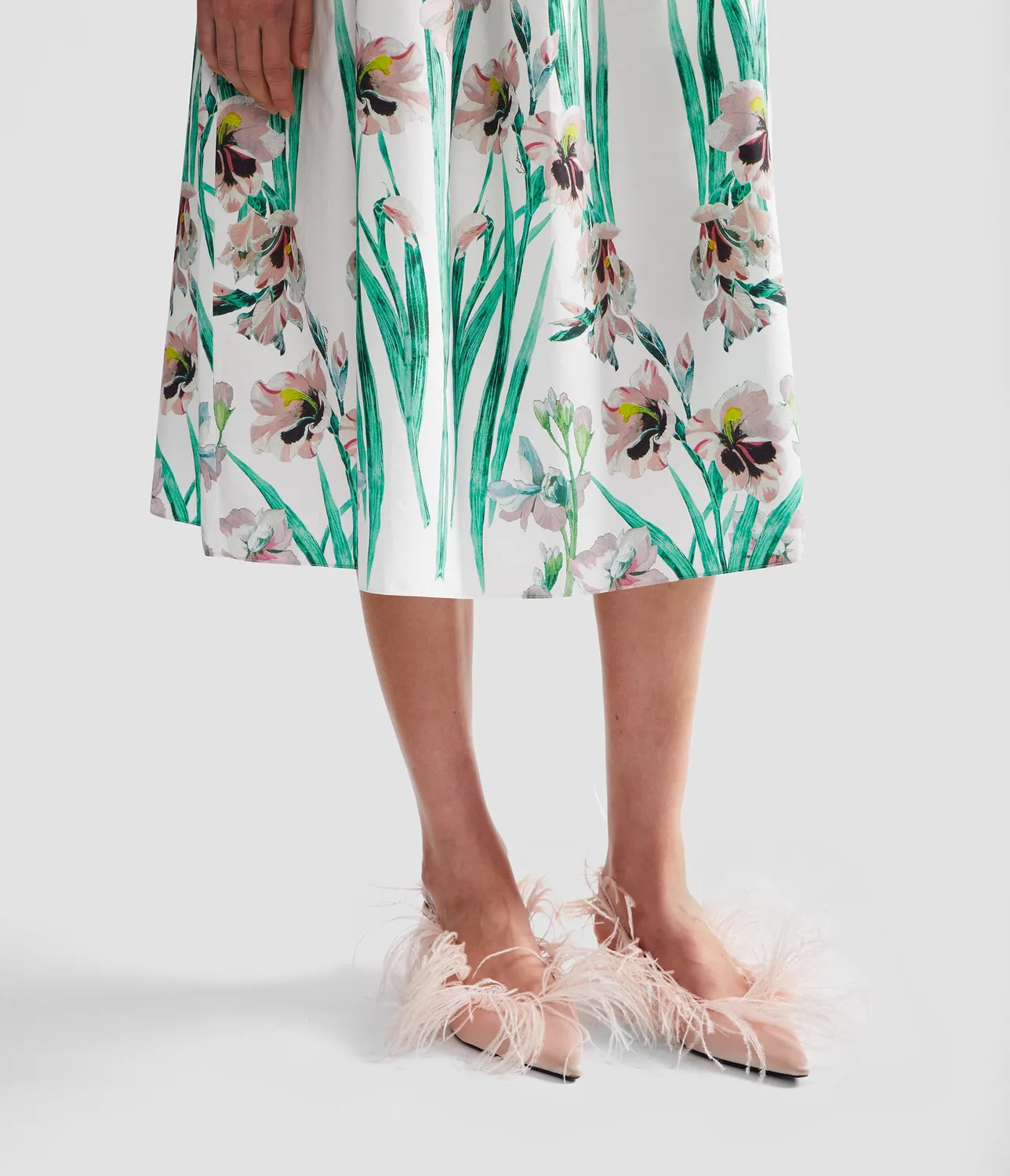 Erdem Floral Cotton gonna midi bianca cotone orchidee