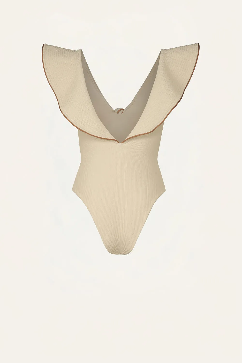 Johanna Ortiz Beaches costume intero ecru lycra increspata